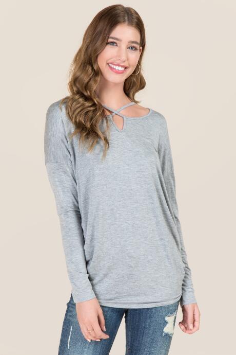 Jolie Saylor Strappy Lattice Basic Top - Heather Gray