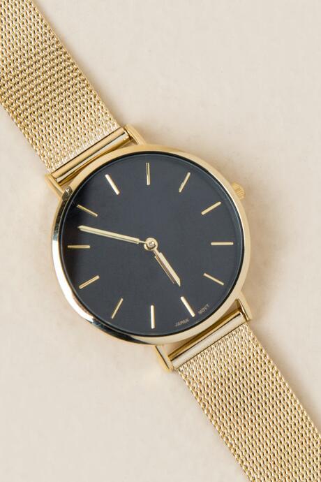 Francesca's Calista Minimal Mesh Band Watch - Black