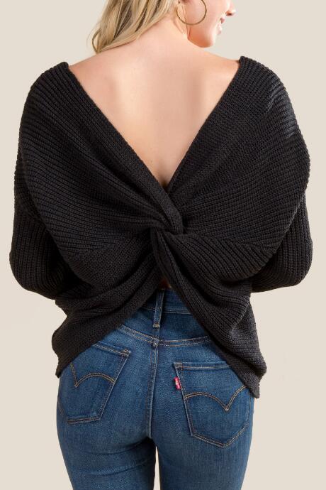 Francesca's Karly Open Back Sweater - Black