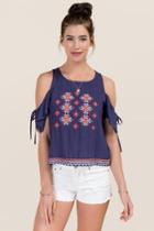 Blue Rain Janis Embroidered Cold Shoulder Top - Navy