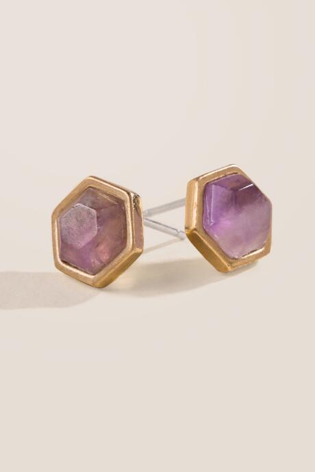 Francesca's Bree Semi Precious Stud Earrings - Purple
