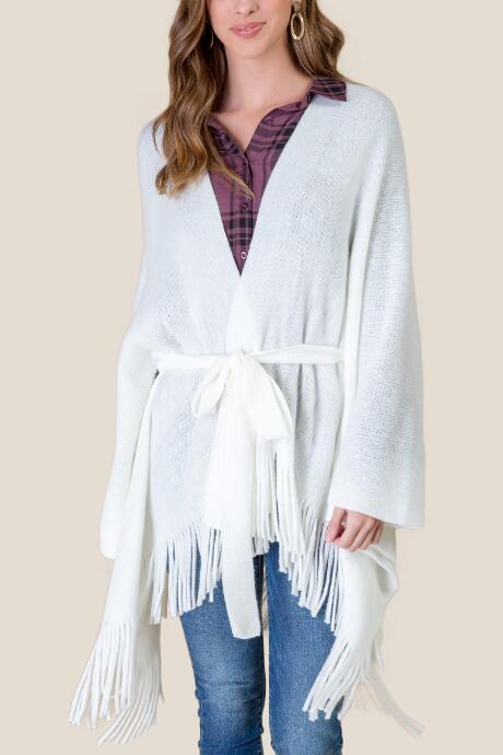 Francesca Inchess Sonny Belted Ruana - Ivory