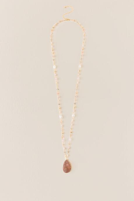 Francesca Inchess Eliana Beaded Druzy Pendant - Pale Pink