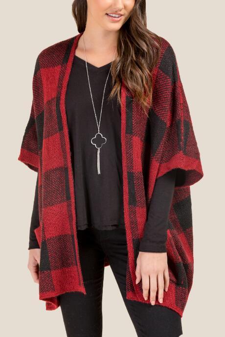 Francesca's Lucinda Plaid Sweater With Pockets - Red