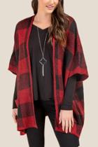 Francesca's Lucinda Plaid Sweater With Pockets - Red