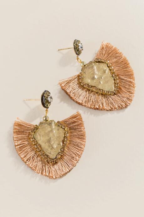 Francesca's Jane Stone Tassel Earrings - Taupe