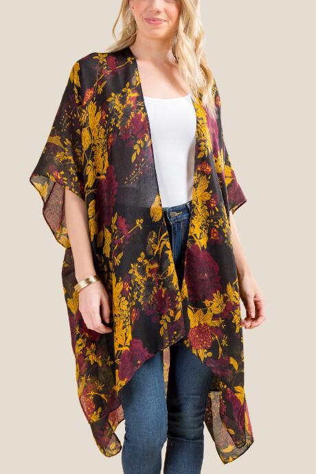 Francesca's Milli Floral Ruana - Black
