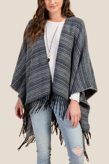Francesca's Stephanie Stripe Ruana - Navy