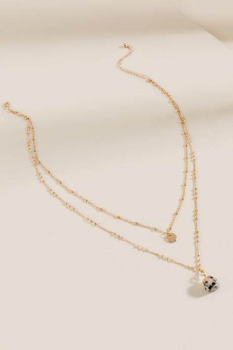 Francesca's Amber Layered Dalmatian Jasper Necklace - Tan