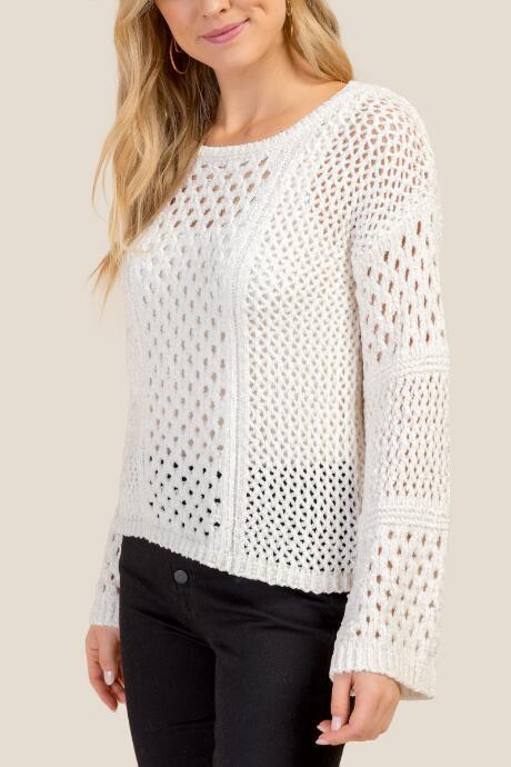 Francesca's Hazel Pointelle Chenille Sweater - Ivory
