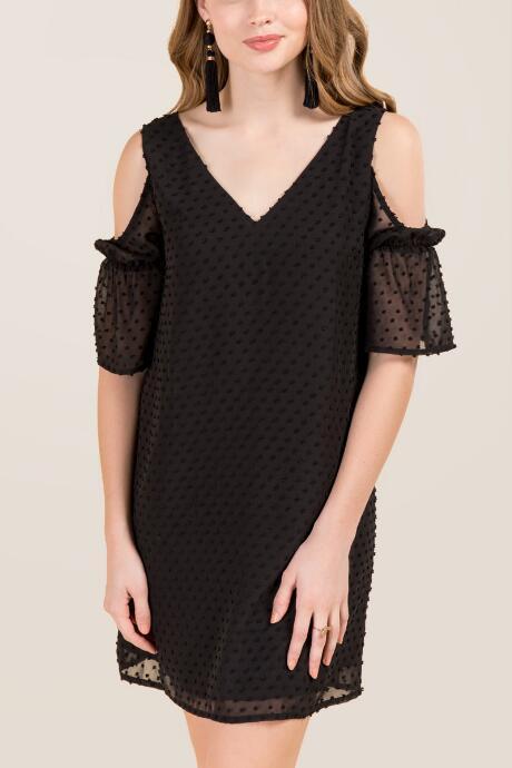 Blue Rain Elicia Cold Shoulder Swiss Dot Shift Dress - Black