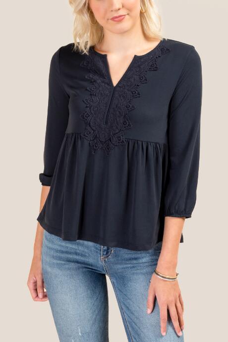 Francesca's Maggie Embroidered Peplum Blouse - Black