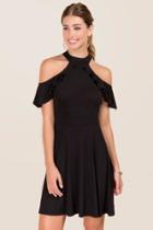 Alya Christen Ruffle Cold Shoulder A-line Dress - Black