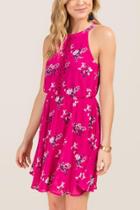 Francesca's Coco Floral Ladder Trim A-line Dress - Fuchsia