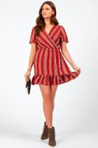 Francesca's Wilonna Striped Ruffle Dress - Rust