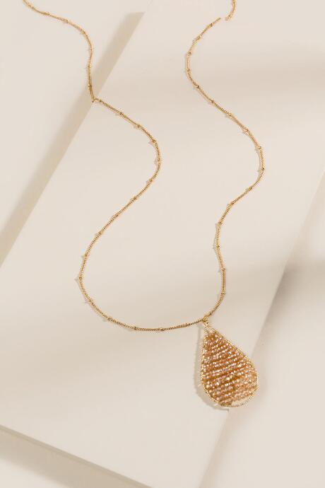 Francesca's Malina Beaded Pendant Necklace In Beige - Beige