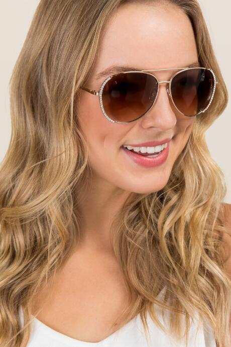 Francesca's Margot Rhinestone Aviator Sunglasses - Pink