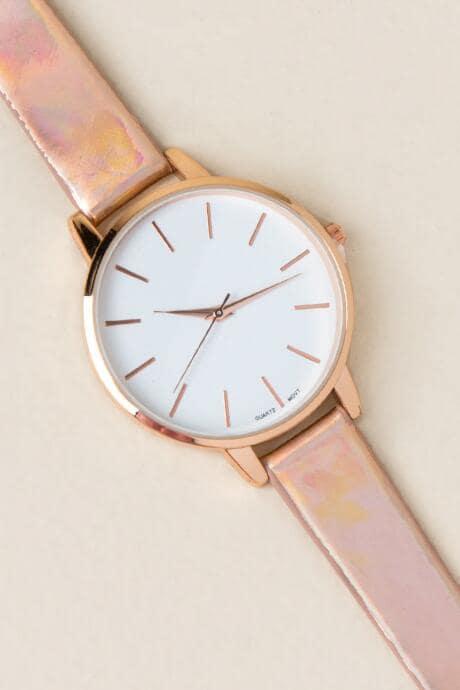 Francesca's Morgan Iridescent Metallic Watch - Rose/gold