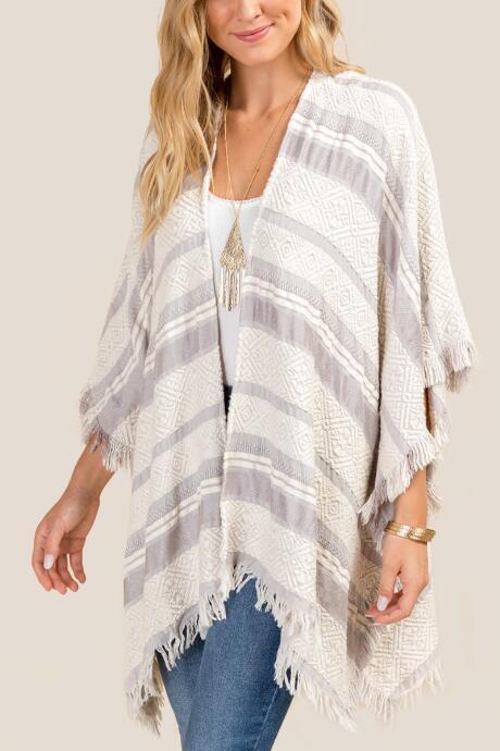 Francesca's Maxine Striped Ruana In Gray - Gray