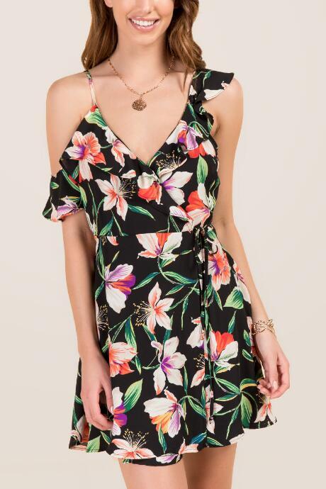 Francesca Inchess Celis Off The Shoulder Floral A-line Dress - Black