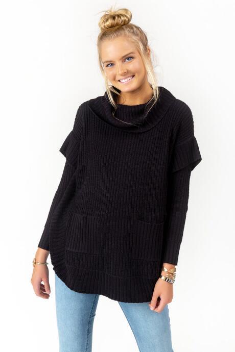 Francesca's Cameron Long Sleeve Poncho - Black