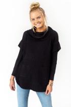 Francesca's Cameron Long Sleeve Poncho - Black
