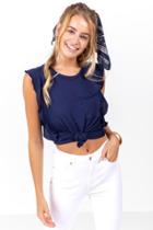 Francesca's Maggie Flutter Sleeve Pocket Tee - Navy