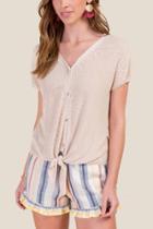 Francesca's Jessica Button Front Knotted Top - Sand