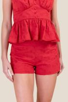 Francesca's Avery Eyelet Classic Shorts - Red