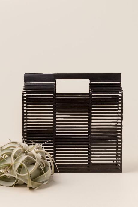 Francescas Tahiti Square Wooden Clutch - Black