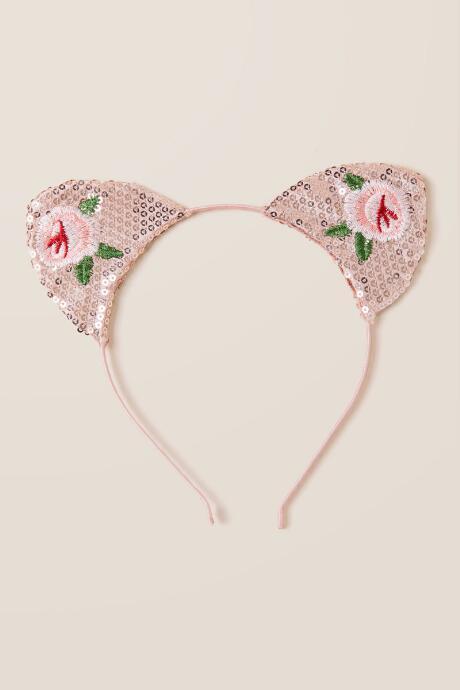 Francesca's Clo Sequin Embroidered Cat Ear Headband - Rose/gold