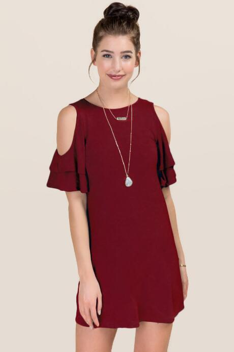Alya Aisha Ruffle Lattice Back Dress - Wine