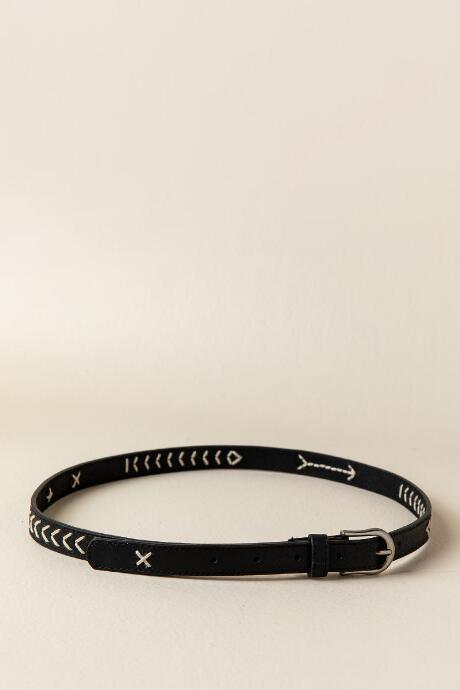 Francescas Teigan Embroidered Leather Belt In Black - Black