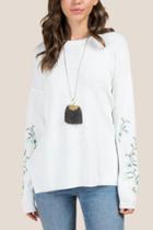 Francesca's Cass Embroidered Sleeve Sweater - Ivory