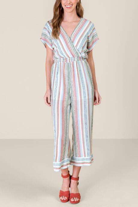Francescas Nora Textured Stripe Jumpsuit - Ivory
