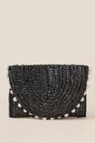 Francescas Reagan Straw Pom Clutch In Black - Black