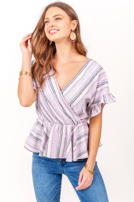 Francesca's Sam Striped Peplum Top - Pink