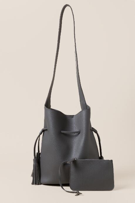 Rancesca's Leslie Tassel Bucket Crossbody - Gray