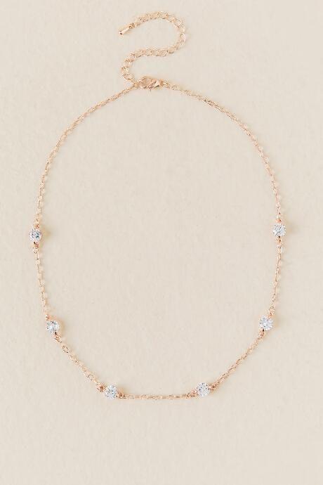 Francesca's Brooklyn Cubic Zirconia Station Necklace In Rose Gold - Rose/gold