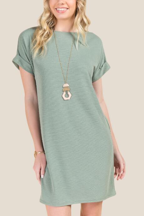 Alya Marisa Rolled Sleeve Knit Dress - Dark Olive