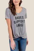 Francesca's Babes Support Babes Graphic Tee - Heather Gray