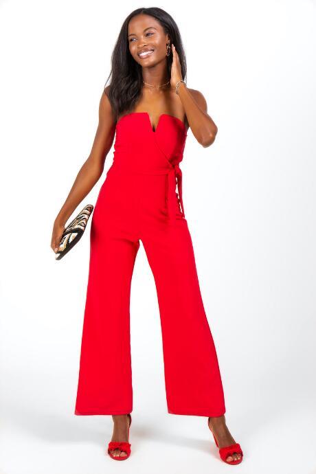 Francesca's Olette Strapless Jumpsuit - Red