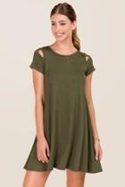 Alya Sunny Lattice Sleeve Shift Dress - Dark Olive