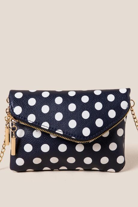 Francesca's Teagan Mini Angled Polka Dot Crossbody - Navy