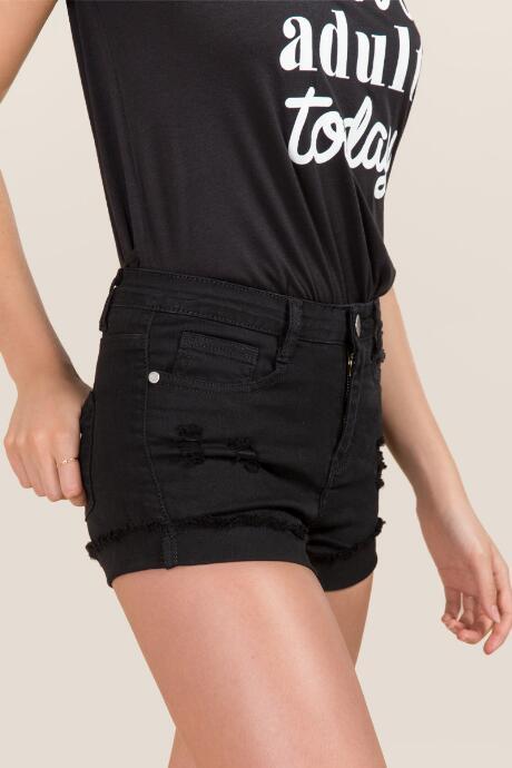 Harper Mid Rise Distructed Black Jean Shorts - Black