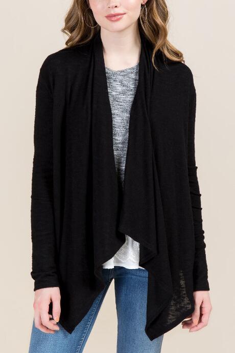 Francesca's Noah Drape Front Cozy Cardigan - Black