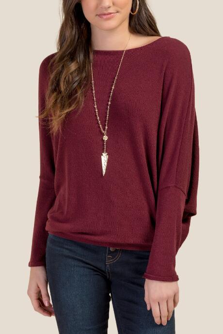 Francesca's Shannon Long Sleeved Top - Burgundy
