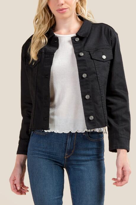 Francesca's Tara Cropped Denim Jacket - Black