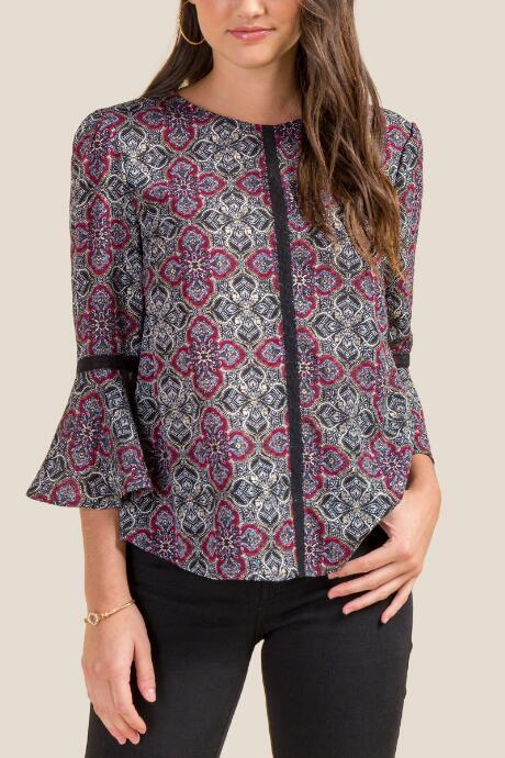 Francesca Inchess Cara Medallion Foil Print Blouse - Black