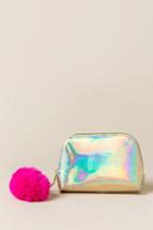 Francesca's Devi Gold Holographic With Pom Pouch - Gold